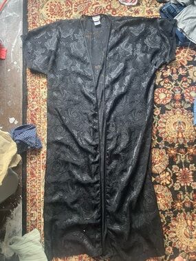 Grunge Feminine Floral  Black Fairy Lace Tie Robe Sheer Lingerie Long